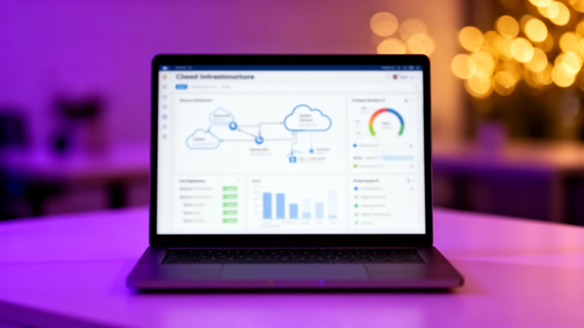 Futuristic cloud data centre with illuminated server racks and holographic cloud visualization