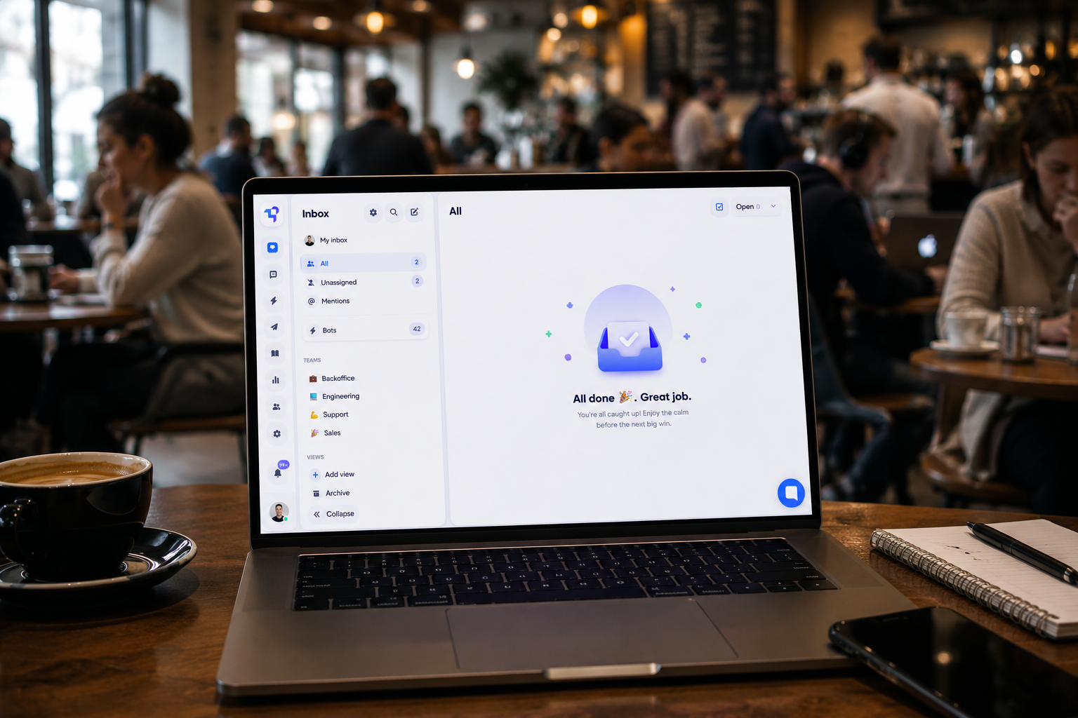 Unified agent inbox dashboard with team views and assigned conversations
