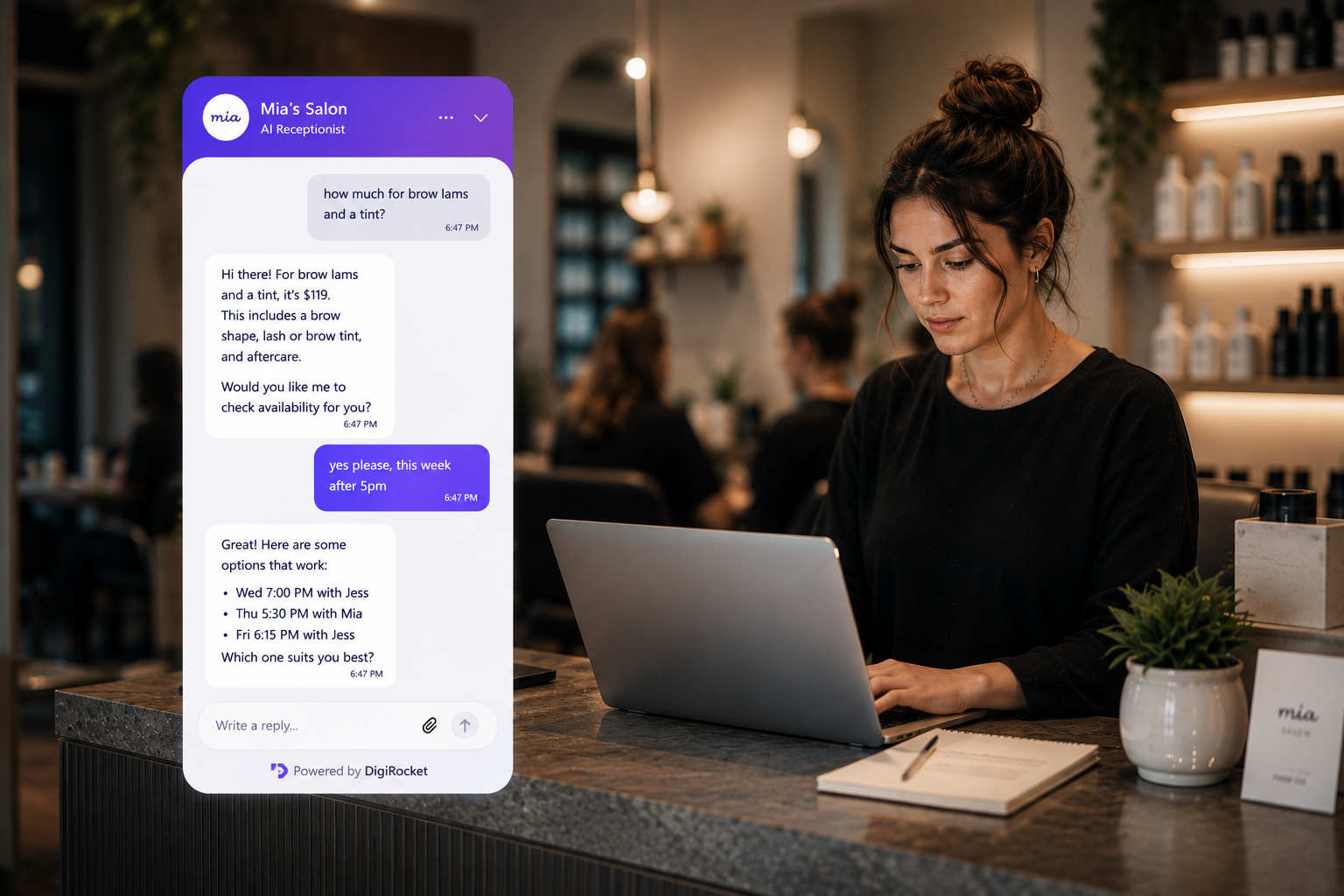 AI assistant replying with a tailored answer about web design pricing