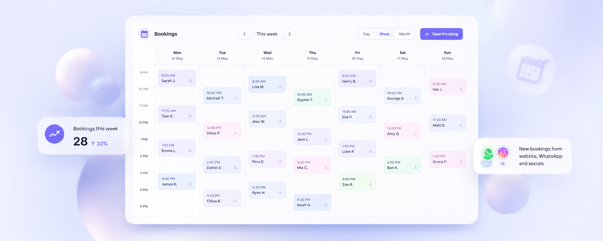 A booking calendar filling up through the week