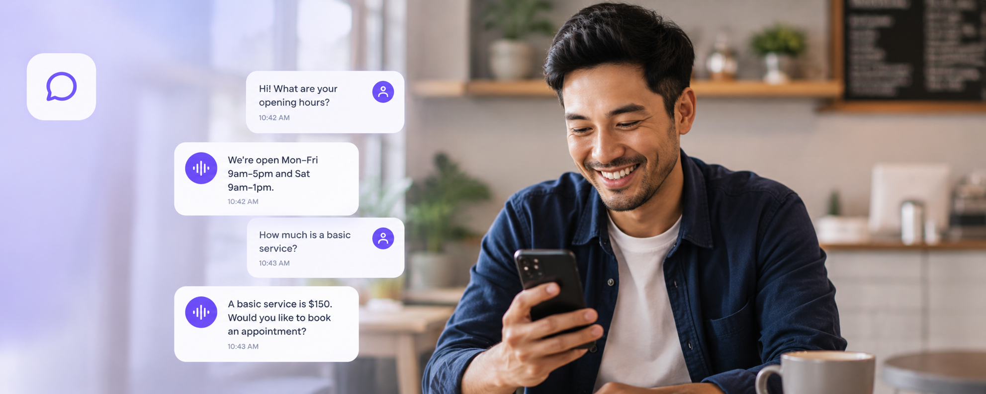 Owner reading a customer chat on the phone