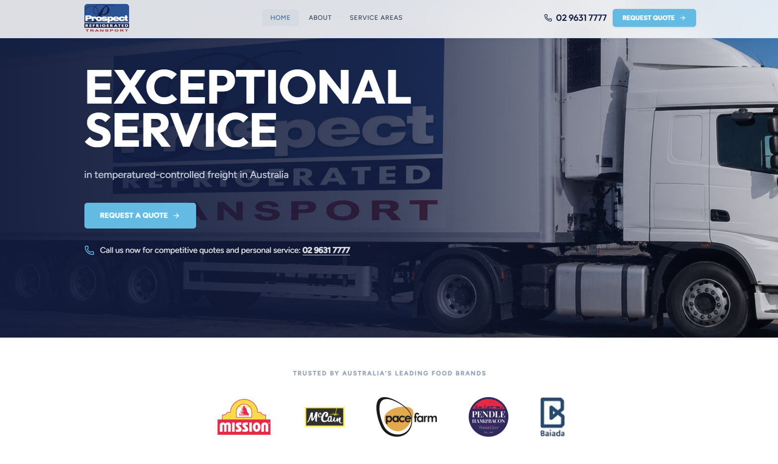 Prospect Refrigerated Transport website screenshot